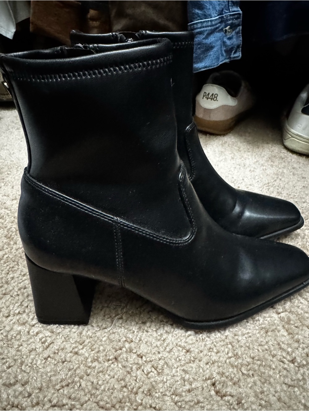 Anne Klein Black Leather Ankle Heeled Boots